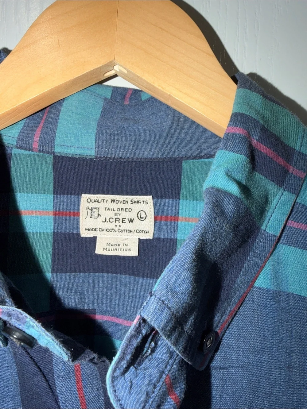 J. Crew Men's Plaid Button-Down Shirt - Blue Aqua size large